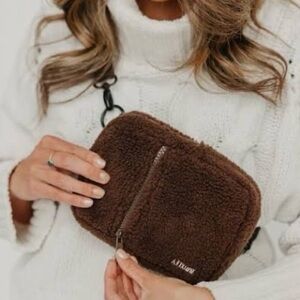 Brixton “Bison” Dark Brown Sherpa Crossbody Bag with Black Branded Strap